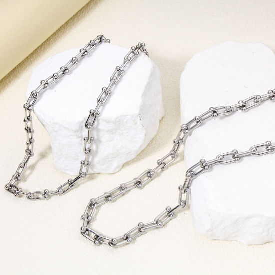 1 Piece 304 Stainless Steel Handmade Link Chain Necklace For DIY Jewelry Making Silver Tone 40cm(15 6/8") long の画像