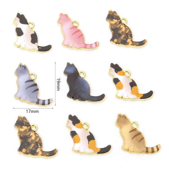 Picture of Zinc Based Alloy Charms Gold Plated Multicolor Cat Animal Enamel 19mm x 17mm