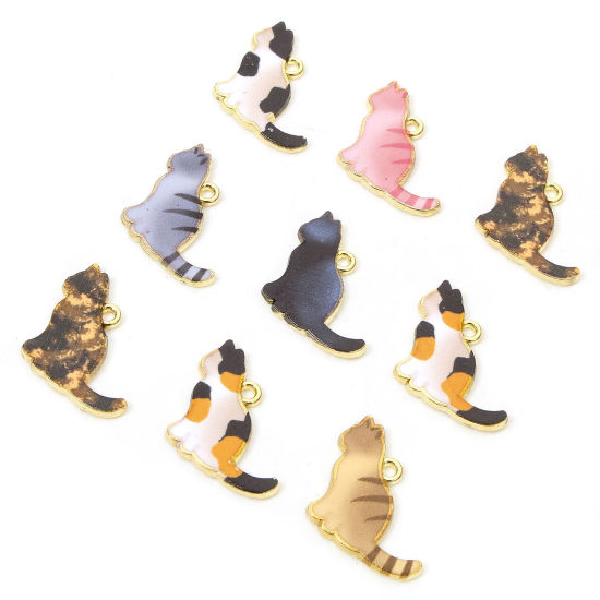 Picture of Zinc Based Alloy Charms Gold Plated Multicolor Cat Animal Enamel 19mm x 17mm