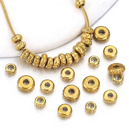 Picture of Eco-friendly 304 Stainless Steel Beads For DIY Jewelry Making Flat Round Carved Pattern