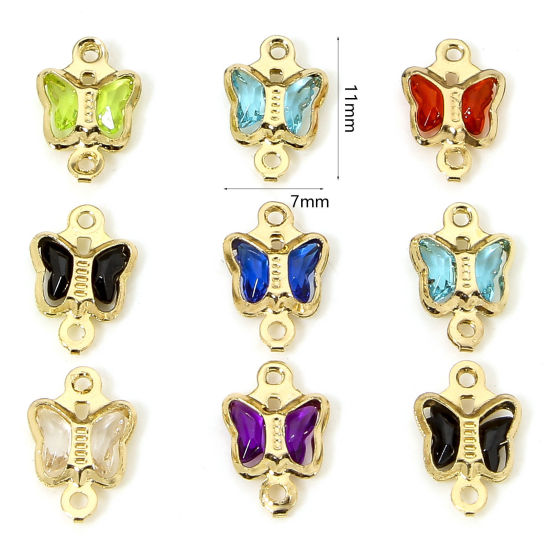 Image de 10 PCs Brass & Glass Insect Connectors Charms Pendants Gold Plated Multicolor Butterfly Animal 11mm x 7mm