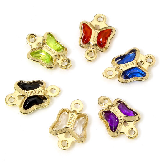 Bild von 10 Stück Messing und Glas Insekt Steckverbinder Charms Anhänger Vergoldet Bunt Schmetterling 11mm x 7mm