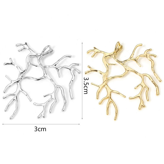 Picture of 2 PCs Brass Blank Base Pendants For Cameo DIY Jewelry Making Accessories Multicolor Branch Irregular Cabochon Settings 3.5cm x 3cm