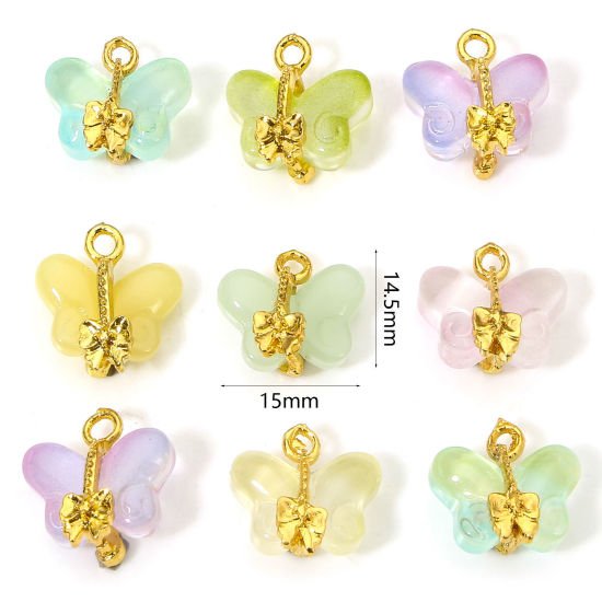 Изображение 10 PCs Zinc Based Alloy & Lampwork Glass Insect Charms Multicolor Butterfly Animal 15mm x 14.5mm