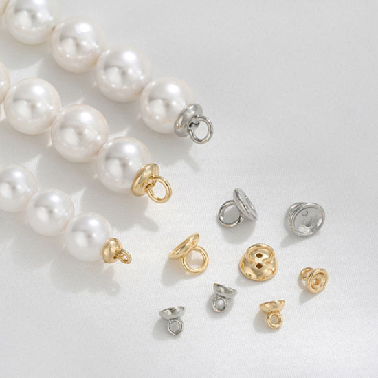 Immagine di 5 Pz Ecologico Ottone Corda di Collana Tappi Terminali a Punta di Perline con Foro per Infilare Collana Bracciale Realizzazione di Gioielli Tondo Vero Oro Placcato