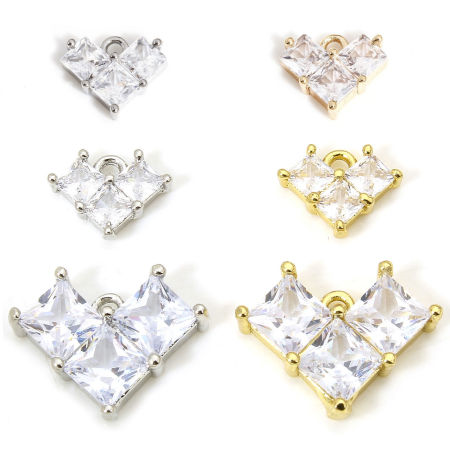 1 Pz Ottone San Valentino Ciondoli Cuore Multicolore Trasparente Strass