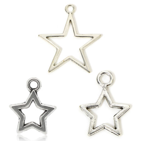 Zinc Based Alloy Galaxy Charms Antique Silver Color Pentagram Star Hollow