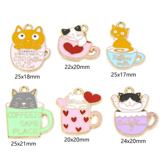 Imagen de 10 Unidades Zamak Colgantes Chapado en Oro Multicolor Gato Taza Esmalte
