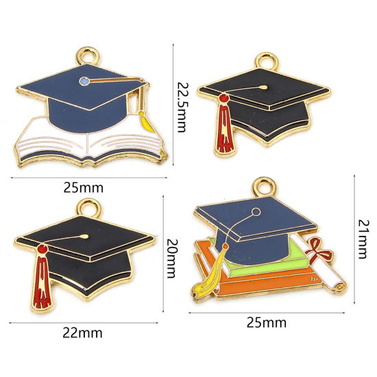 Picture of Zinc Based Alloy College Jewelry Charms Gold Plated Multicolor Trencher Cap Enamel