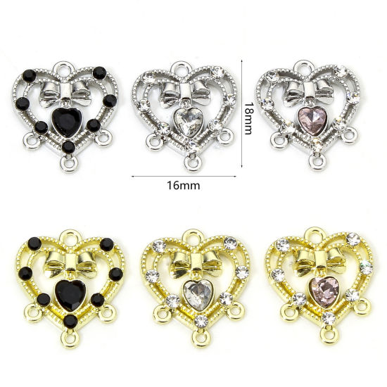 Picture of Zinc Based Alloy Valentine's Day Chandelier Connectors Multicolor Heart Bowknot Hollow Clear Rhinestone 18mm x 16mm