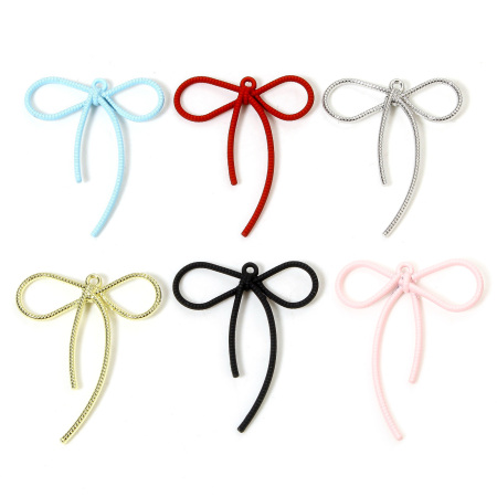 Immagine di 10 Pz Lega di Zinco Abiti Ciondoli Pendenti Multicolore Cravatta a Farfalla Filigrana 4.4cm x 3.6cm