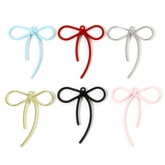 Picture of Zinc Based Alloy Clothes Pendants Multicolor Bowknot Hollow 4.4cm x 3.6cm