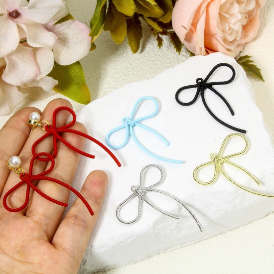 Picture of Zinc Based Alloy Clothes Pendants Multicolor Bowknot Hollow 4.4cm x 3.6cm