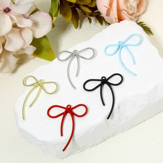 Picture of Zinc Based Alloy Clothes Pendants Multicolor Bowknot Hollow 4.4cm x 3.6cm