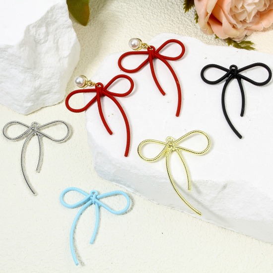 Picture of Zinc Based Alloy Clothes Pendants Multicolor Bowknot Hollow 4.4cm x 3.6cm