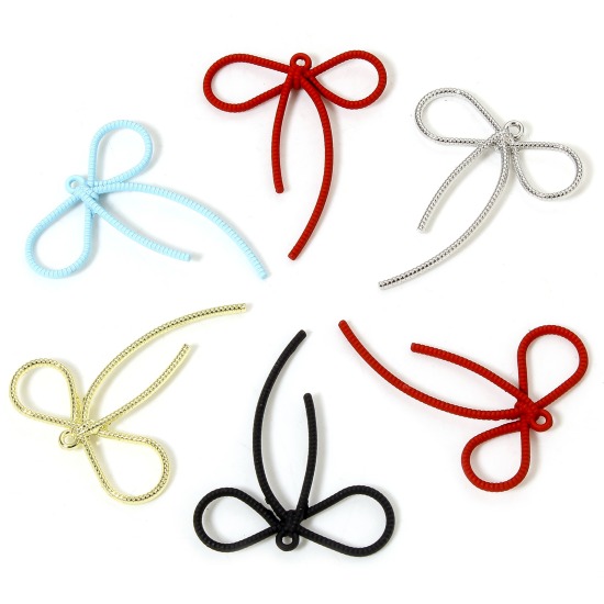 Picture of Zinc Based Alloy Clothes Pendants Multicolor Bowknot Hollow 4.4cm x 3.6cm