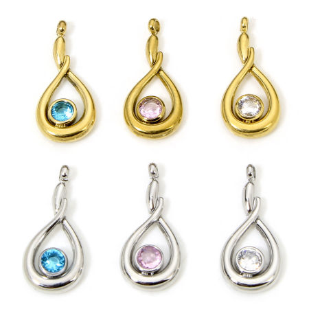 Eco-friendly Vacuum Plating 304 Stainless Steel Stylish Charms Drop Hollow Multicolor Rhinestone