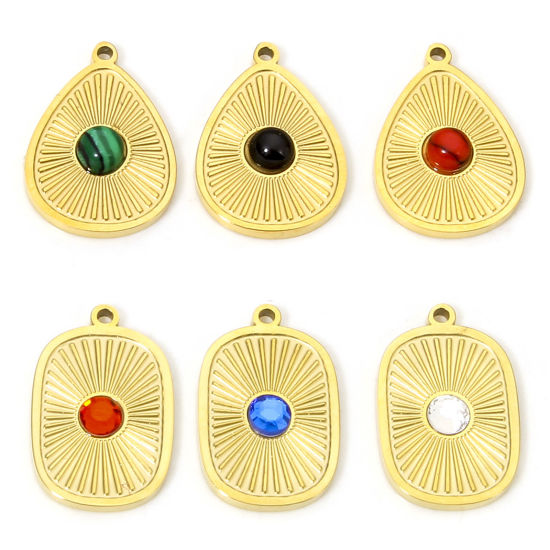 Immagine di 1 Pz Placcatura Sottovuoto Ecologica 304 Acciaio Inossidabile Elegante Ciondoli Ovale Oro Placcato Luce del Sole Turchese Imitato Multicolore Strass