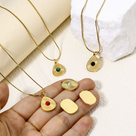 Immagine di 1 Pz Placcatura Sottovuoto Ecologica 304 Acciaio Inossidabile Elegante Ciondoli Ovale Oro Placcato Luce del Sole Turchese Imitato Multicolore Strass