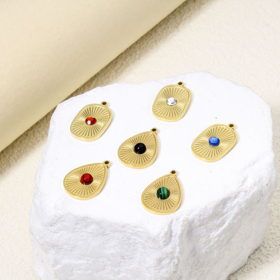 Immagine di 1 Pz Placcatura Sottovuoto Ecologica 304 Acciaio Inossidabile Elegante Ciondoli Ovale Oro Placcato Luce del Sole Turchese Imitato Multicolore Strass