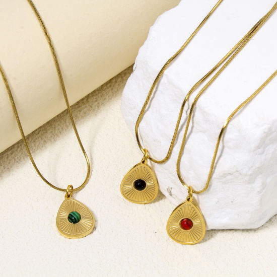 Immagine di 1 Pz Placcatura Sottovuoto Ecologica 304 Acciaio Inossidabile Elegante Ciondoli Ovale Oro Placcato Luce del Sole Turchese Imitato Multicolore Strass