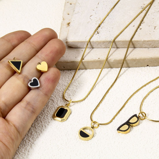 Immagine di 1 Pz Placcatura Sottovuoto Ecologica 304 Acciaio Inossidabile & Acrilato Semplice Ciondoli Cuore Multicolore Nero Geometria