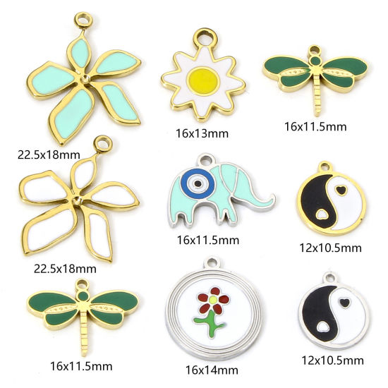 Immagine di 1 Pz Placcatura Sottovuoto Ecologica 304 Acciaio Inossidabile Religione Ciondoli Tondo Multicolore Yin Yang Simbolo Smalto