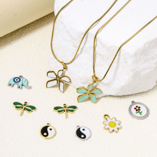 Immagine di 1 Pz Placcatura Sottovuoto Ecologica 304 Acciaio Inossidabile Religione Ciondoli Tondo Multicolore Yin Yang Simbolo Smalto