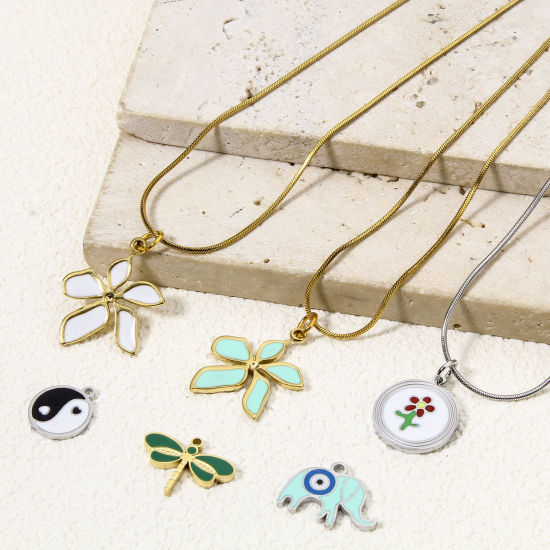 Immagine di 1 Pz Placcatura Sottovuoto Ecologica 304 Acciaio Inossidabile Religione Ciondoli Tondo Multicolore Yin Yang Simbolo Smalto