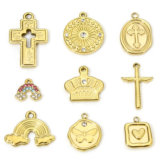 Изображение Eco-friendly Vacuum Plating 304 Stainless Steel Religious Charms Gold Plated Cross Wing