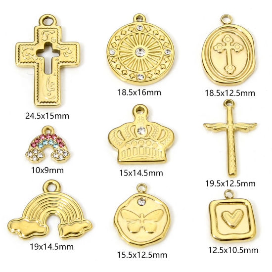Изображение Eco-friendly Vacuum Plating 304 Stainless Steel Religious Charms Gold Plated Cross Wing