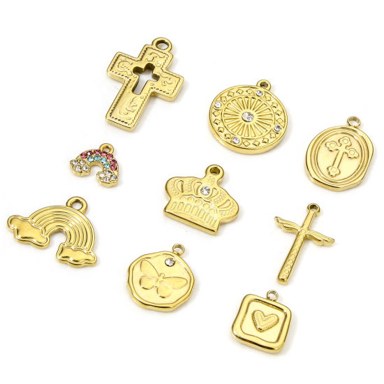 Изображение Eco-friendly Vacuum Plating 304 Stainless Steel Religious Charms Gold Plated Cross Wing