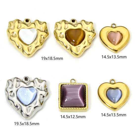 Eco-friendly Vacuum Plating 304 Stainless Steel Stylish Charms Multicolor Heart Square Cat's Eye Imitation Multicolor Rhinestone の画像