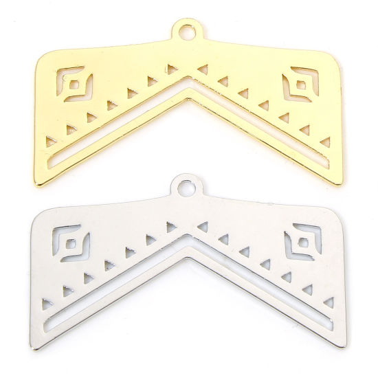 Изображение 2 ШТ Экологичный Латунь Этнические Подвески настоящее золото с покрытием Ажурный Цветок 28мм x 16.5мм