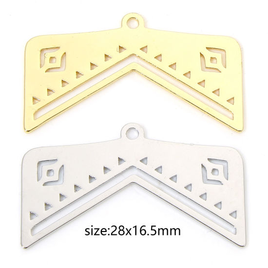 2 PCs Eco-friendly Brass Ethnic Charms Real Gold Plated Filigree 28mm x 16.5mm の画像