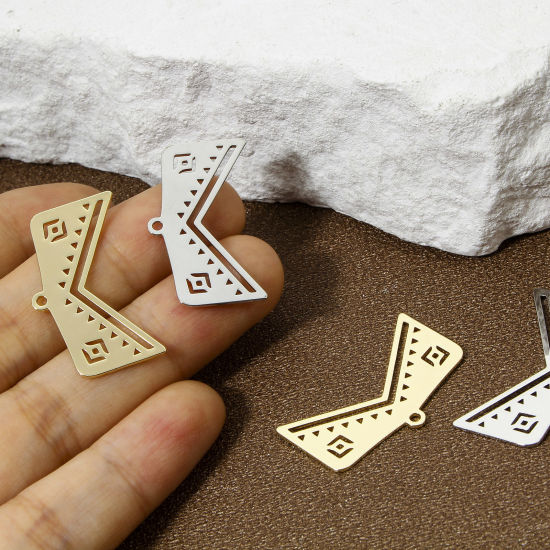 Изображение 2 ШТ Экологичный Латунь Этнические Подвески настоящее золото с покрытием Ажурный Цветок 28мм x 16.5мм