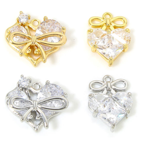 Image de 1 Piece Eco-friendly Brass Valentine's Day Charms Real Gold Plated Heart Clear Rhinestone