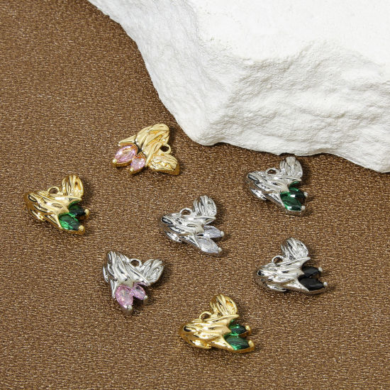 1 Piece Eco-friendly Brass Valentine's Day Charms Real Gold Plated Heart Wing 13mm x 12mm の画像