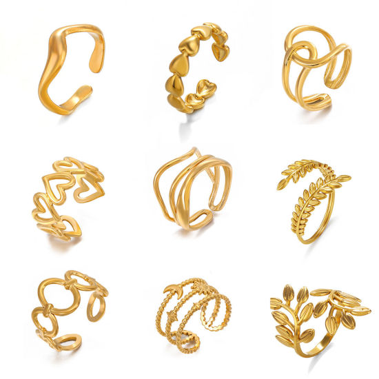 Bild von 1 Stück Umweltfreundlich Stilvoll Einfach 18K Gold plattiert 304 Edelstahl Offen Geometrie Herz Ring Für Frauen Party