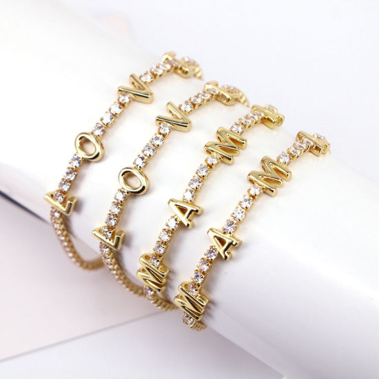 Picture of Eco-friendly Exquisite Mother's Day 18K Gold Plated Brass & Rhinestone Cup Chain Message " Mama " Micro Pave Bracelets For Women Mother's Day