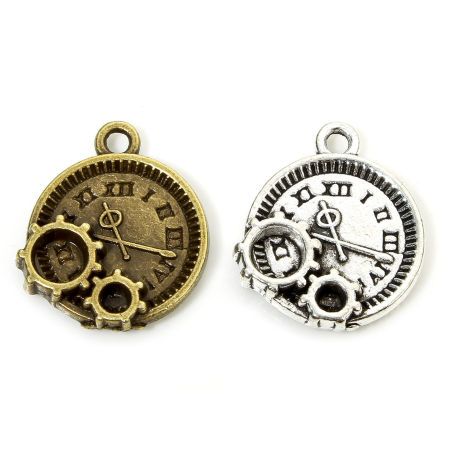 Zinc Based Alloy Steampunk Charms Multicolor Clock Gear 16mm x 14mm