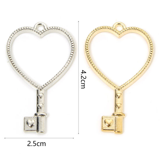 10 PCs Zinc Based Alloy Valentine's Day Pendants Multicolor Key Heart 4.2cm x 2.5cm の画像