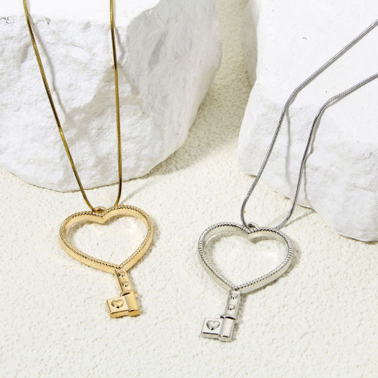 10 PCs Zinc Based Alloy Valentine's Day Pendants Multicolor Key Heart 4.2cm x 2.5cm の画像