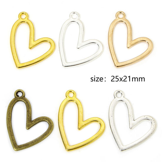 Picture of Zinc Based Alloy Valentine's Day Charms Multicolor Heart Hollow 25mm x 21mm