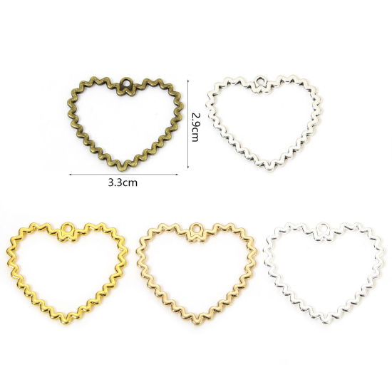 Изображение 10 PCs Zinc Based Alloy Valentine's Day Pendants Multicolor Heart Hollow 3.3cm x 2.9cm