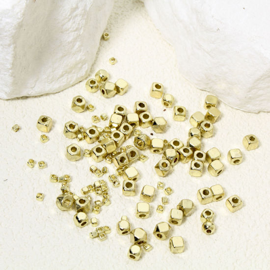 Picture of Zinc Based Alloy Spacer Beads For DIY Jewelry Making Gold Plated Cube