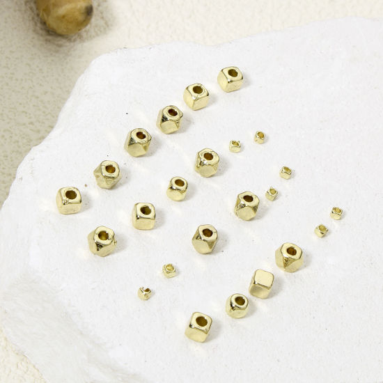 Picture of Zinc Based Alloy Spacer Beads For DIY Jewelry Making Gold Plated Cube