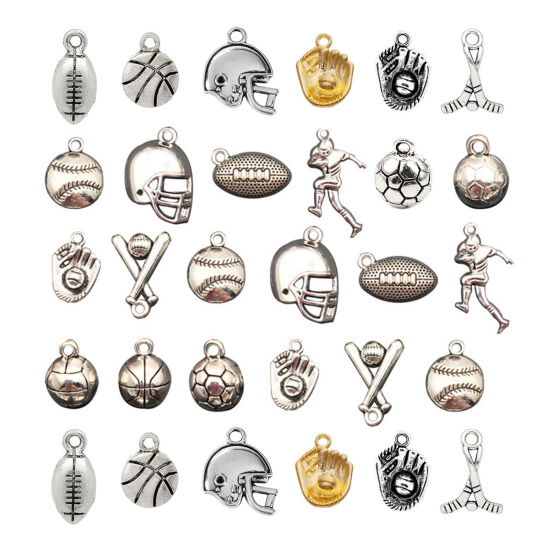 Picture of Zinc Based Alloy Sport Charms Antique Silver Color Football Basketball