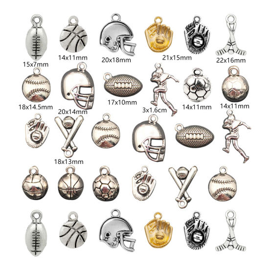 Picture of Zinc Based Alloy Sport Charms Antique Silver Color Football Basketball