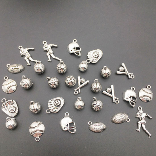 Picture of Zinc Based Alloy Sport Charms Antique Silver Color Football Basketball